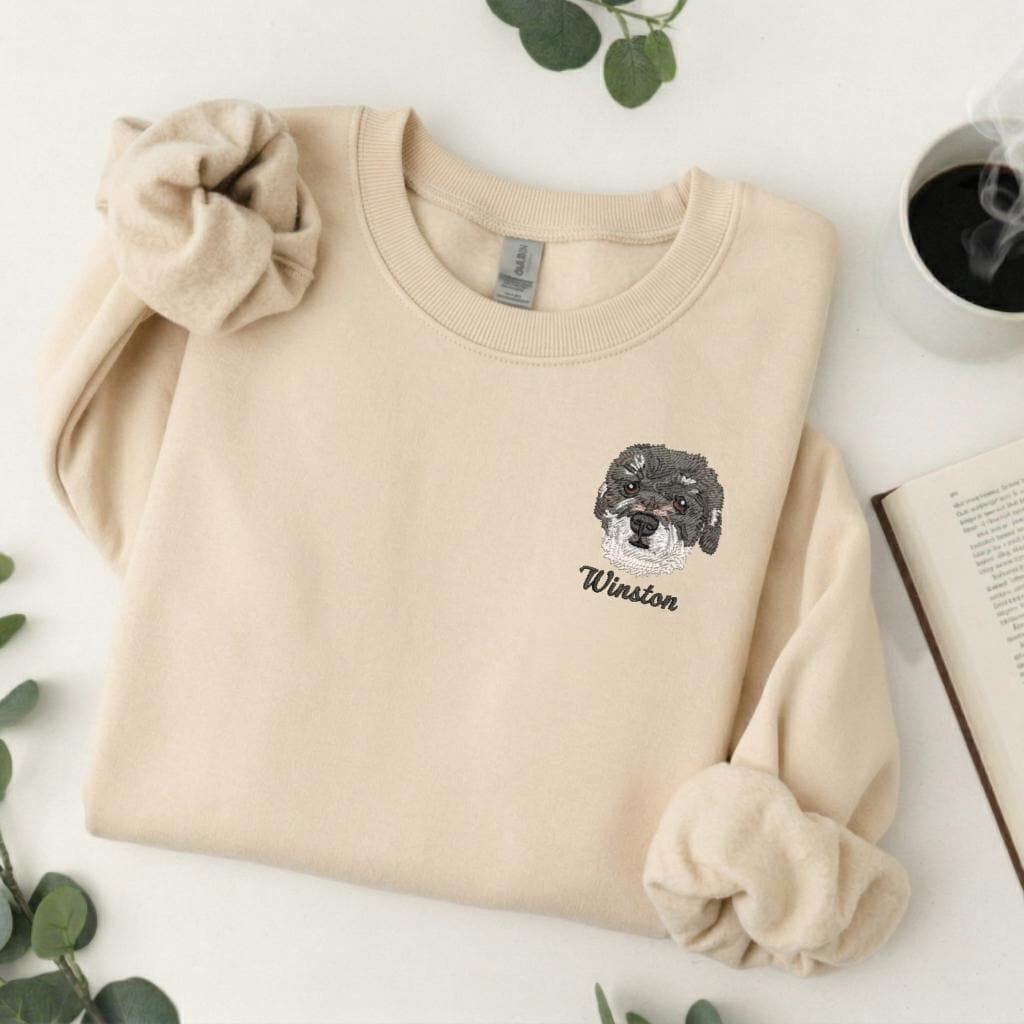 Custom Pet Portrait Sweatshirt | Dog & Cat Embroidery Gift