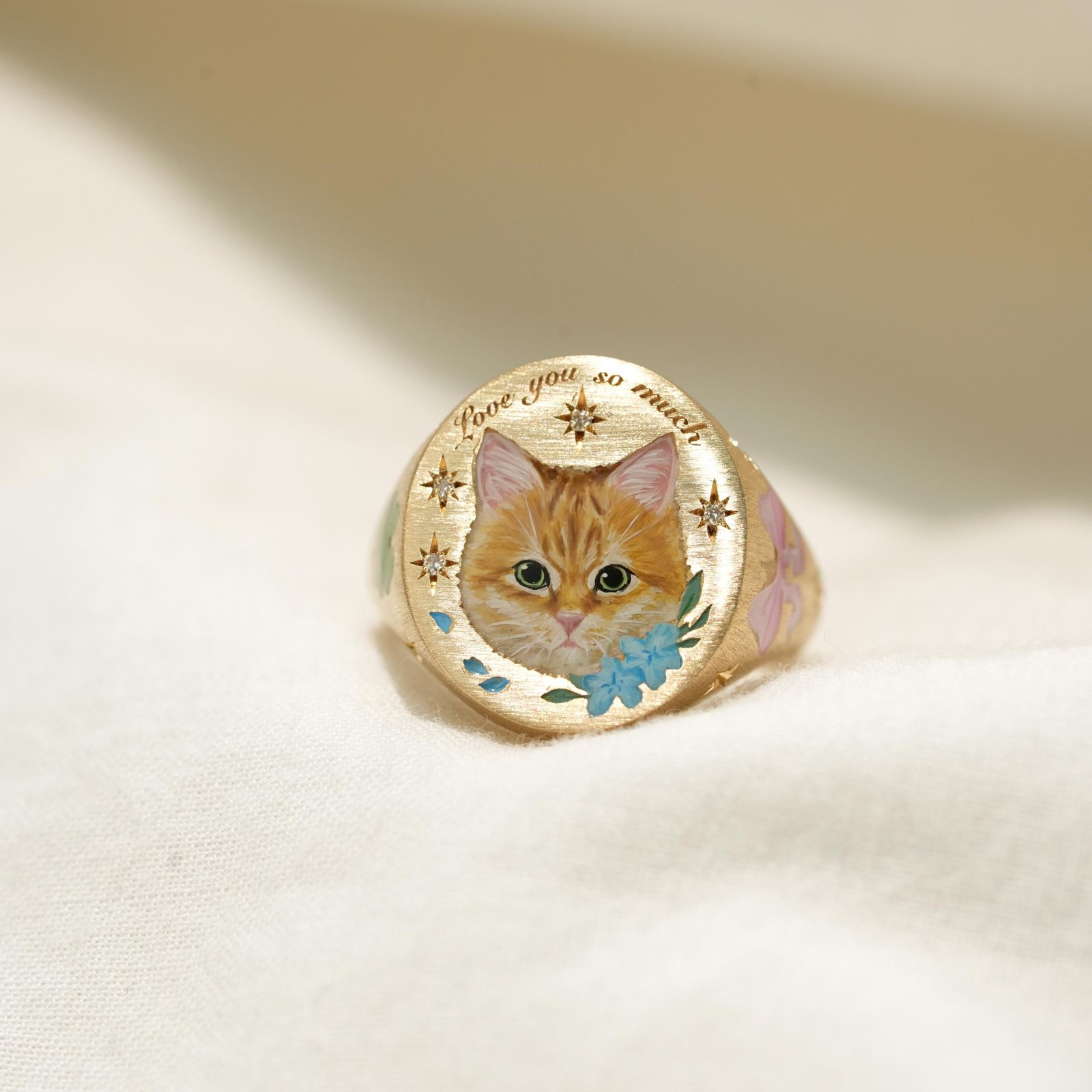 Custom Cat Portrait Ring | Pet Enamel Ring Memorial Jewelry
